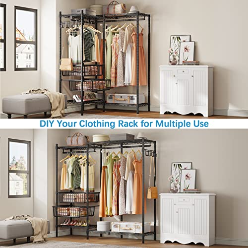 Vipek L9 L Shape Garment Rack Heavy Duty Clothing Rack With 4 Adjustable Shelves & Slid Baskets, Freestanding Clothes Rack Metal Wardrobe Closet Rack, 44.6"L X 39"W X 72.9"H, Max Load 580Lbs, Black #TOP2