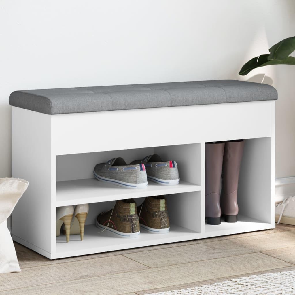 Szafka na buty, biała, 82 x 32 x 45,5 cm, materiał drewnopochodny z poduszką, miejsce do przechowywania, do korytarza, salonu, garderoby i wejścia