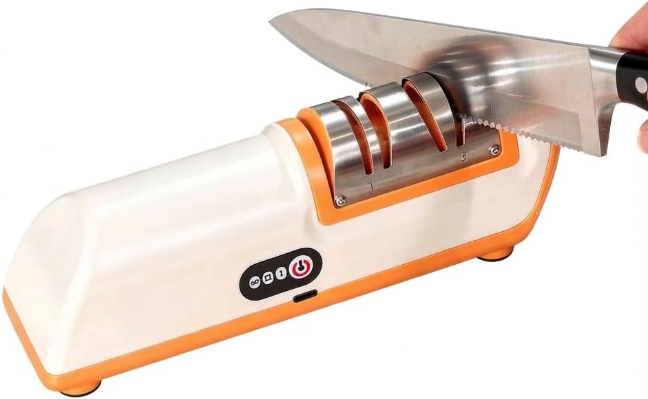 Rechargeable Electric knife sharpener, Professional 2-Stages Knife Sharpener, Fast and Precise Sharpening with Diamond Abrasive Wheels, Safe and Easy to Use for Knife grinding and polishing