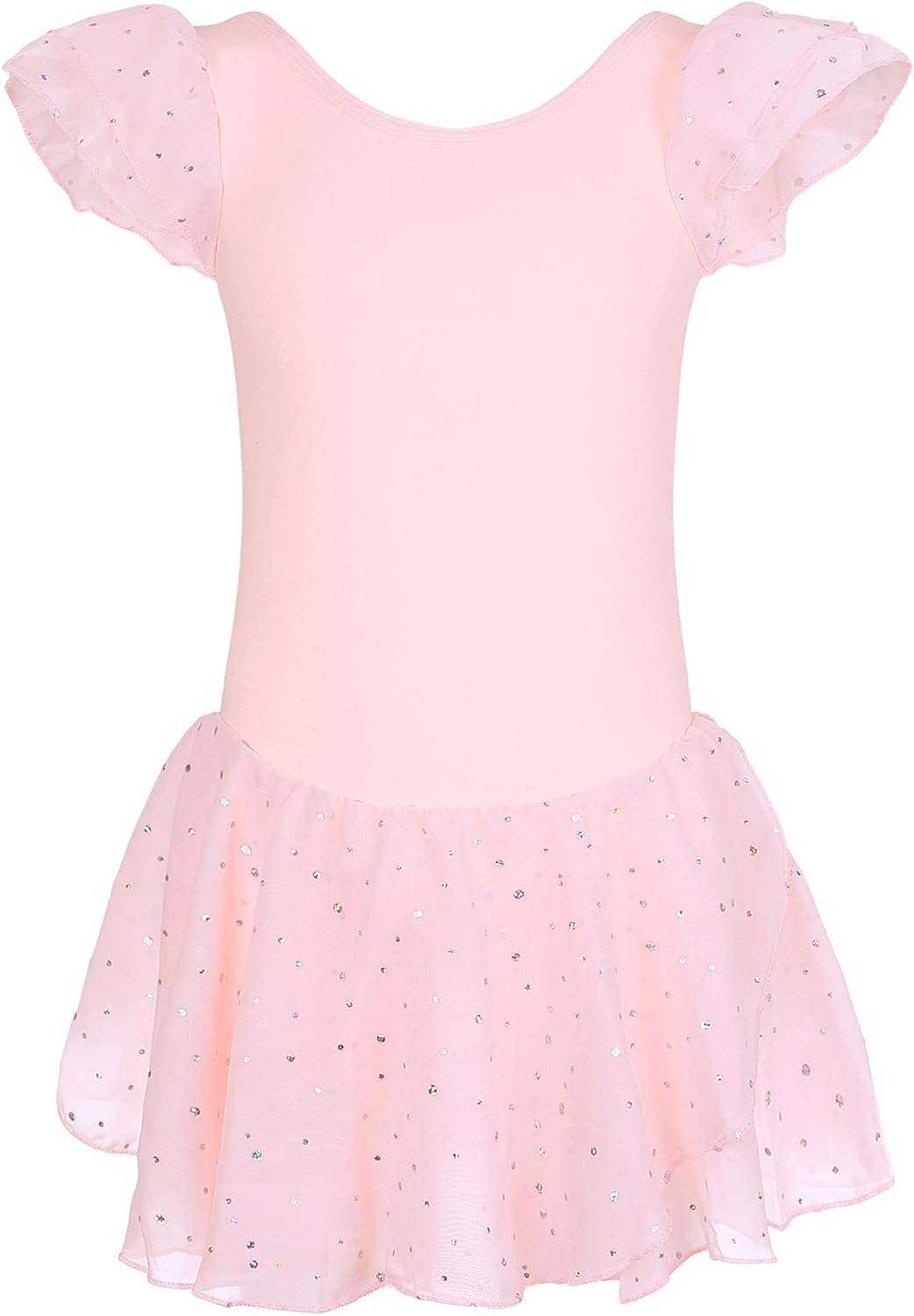 Toddler Girls Ballet Leotard Dress with Ruffle Sleeve & Hollow Back, Glitter Tutu for Class