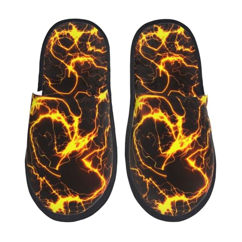 Orange Lightning Print Women Slippers Home Furry Shoes Keep Men Couples Shoes Warm For Women-
