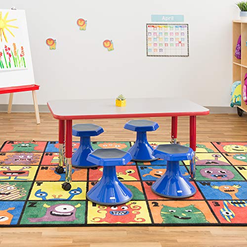 Image of Sprogs Adjustable Height Mobile Classroom Activity Table for Preschools, Rectangle Preschool Activity Table with Casters, 24 inchL x 48 inchW x 23 inchH, Gray /Red