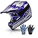 TCMT Dot Youth & Kids Motocross Offroad Street Helmet Blue Skull Motorcycle Youth Helmet Dirt Bike Motocross ATV Helmet+Goggles+Gloves L