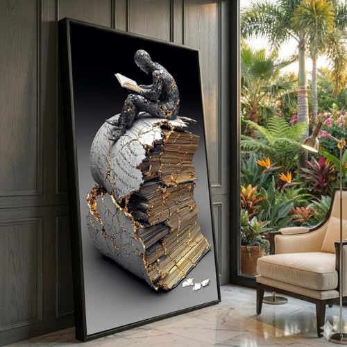 Toile livre craquelé art abstrait pour salon contemporain 80x150