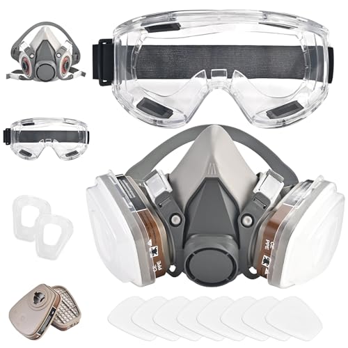 Faburo Atemschutzmaske Staubschutzmaske Gasmaske mit 1 Schutzbrille, Schutzmaske Atemmaske Lackiermaske mit filter, Staubmaske Atemschutzmaske Staub für Lackier Feinstaub Arbeitein Schleifen