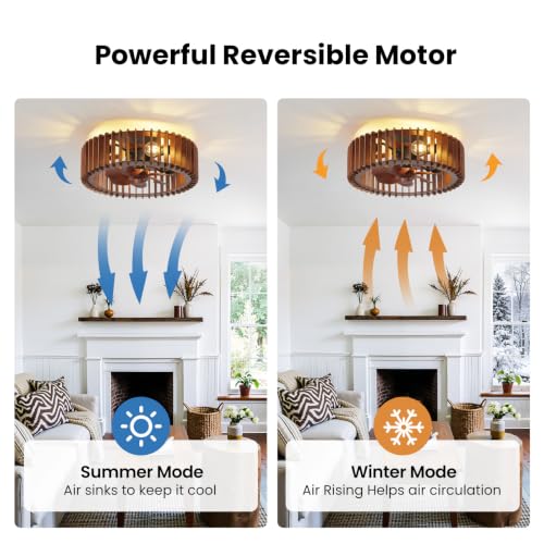 Image of 20'' Caged Low Profile Fandelier ceiling fan with light and Remote Walnut