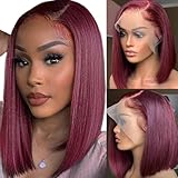 Superfect 99J Burgundy Lace Front Wigs Human Hair Pre Plucked 14 Inch Red Bob Wig Human Hair 13x4 Frontal HD Lace Wigs for Women Wine Red Color (14 Inch, Burgundy 99J)