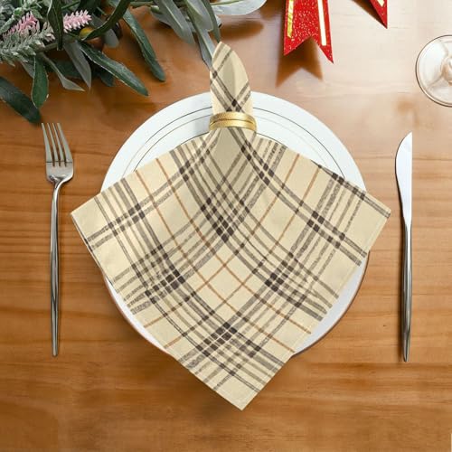 Servilletas de Tela Cuadradas Beige Plaid 20 x 20 pulg Set x4 miniatura 3