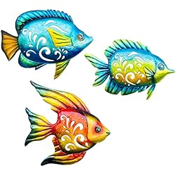 Coastal Wall Decor, Ocean Tropical Fish Sea Metal Fish Garden Decorations | BVLFOOK Hanging Wall Art Decoration, Beach Nautical Tropical Fish for Pool Bathroom Bedroom Patio Metallic Garden Decorations