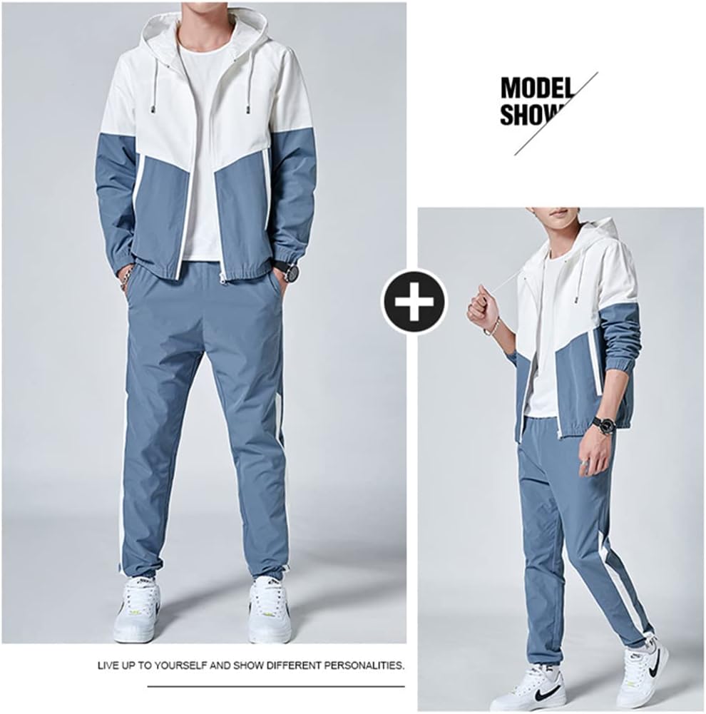 Floette Men Retro Windbreaker Track Suit Track Jacket Track Pant Athletic Hip Hop Windproof Sweat Suit - Image 3