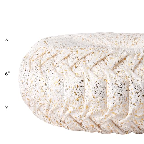 Image of EUCIOR Round Throw Pillows,Gold and White Throw Pillows,Soft Spandex Velvet Fabric,Pumpkin Pleated Handmade White Round Velvet Decorative Pillow for Sofa Bedroom Livingroom