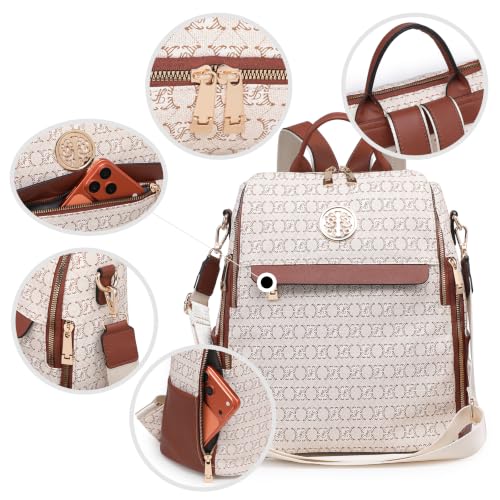 Image of JULIE FERRARO Women's Convertible Backpack Purse Vegan Leather Fashion Backpack Bag Large Capacity Travel Shoulder Bag with Wristlet 2PCS Set