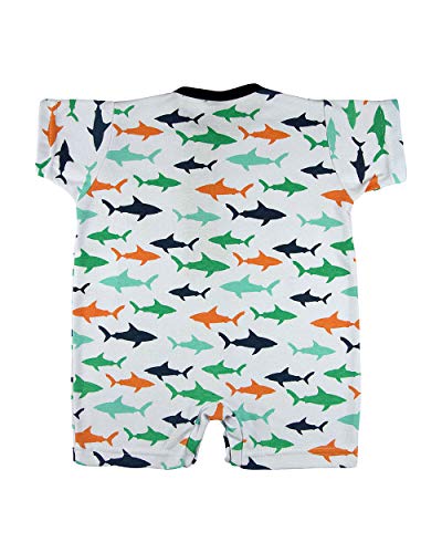 Macacão Bebê Suedine Estampado Tubarões - Branco M