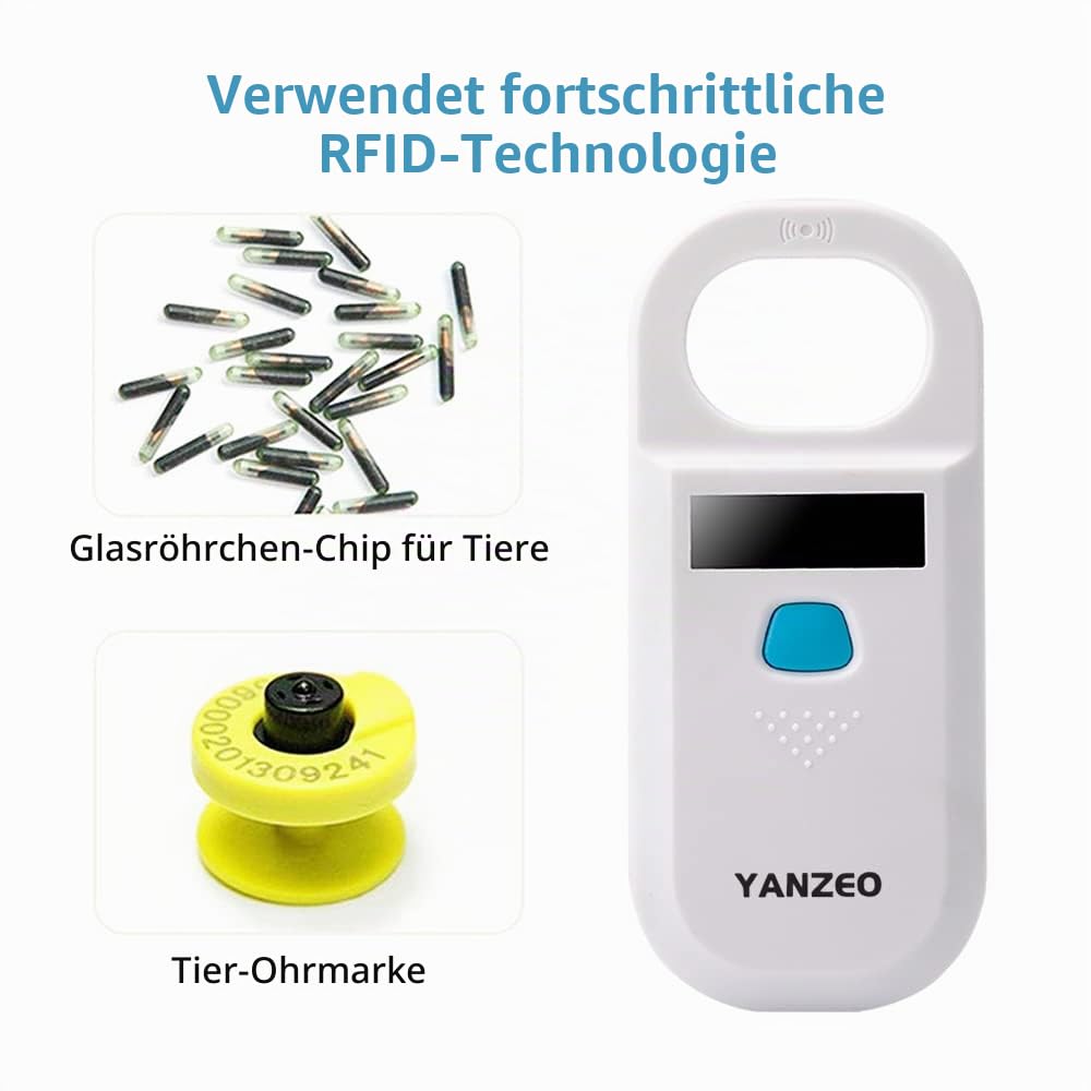 Yanzeo Haustier Mikrochip Scanner, RFID EMID Tier Handlesegerät, 134.2kHz Haustier-ID-Scanner wiederaufladbar Tier Chip Registrierung, Haustier Tag Scanner FDX-B(ISO 11784/11785)