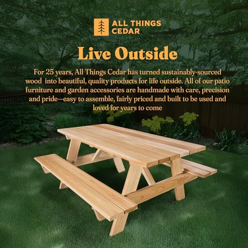 Image of All Things Cedar 6-Ft Outdoor Picnic Table, Handcrafted Wooden Patio Bench Set, Rustic Cedar