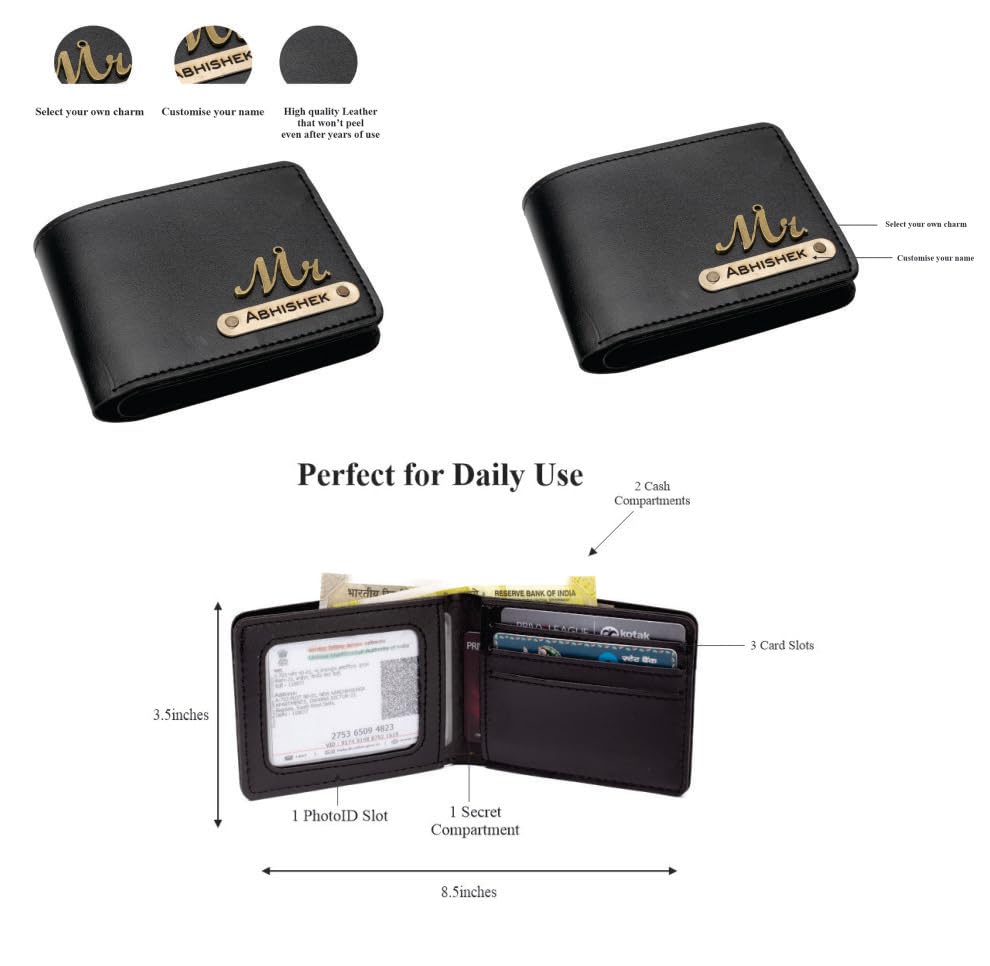 Image of AICA Personalized Name, Charm & Color Couple Wallet for Men & Women Combo Gift Set | Marriage Wedding Anniversary Gift for Couples Friend Husband Wife,Brown