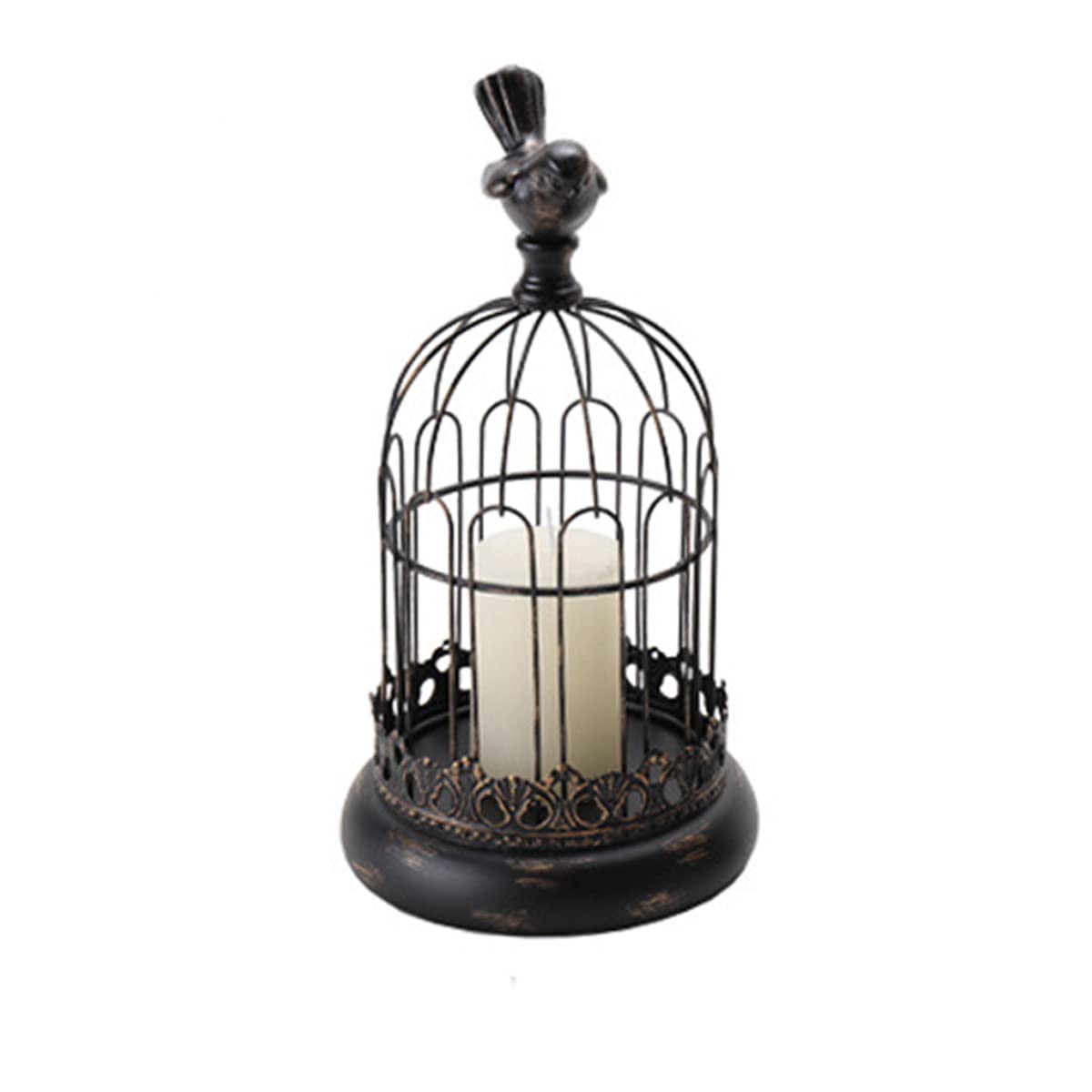 Retro Metal Wire Birdcage Ornaments Candle Holders Decorative Bird Cage Lantern for Halloween Livingroom Mantel Patio Dome Tabletop Centerpieces Decor (Black 1)