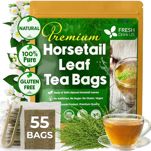 Image of FreshDrinkUS, Premium 55 Horsetail Leaf Tea Bags, 100% Natural & Pure from Horsetail Loose Leaves Herbal Tea. Made with Natural Material Tea Bags. No Sugar, No Caffeine, No Gluten, Vegan.