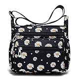 Nawoshow Nylon Floral Multi-Pocket Crossbody Purse Bags for Women Travel Shoulder Bag (Flower Black)