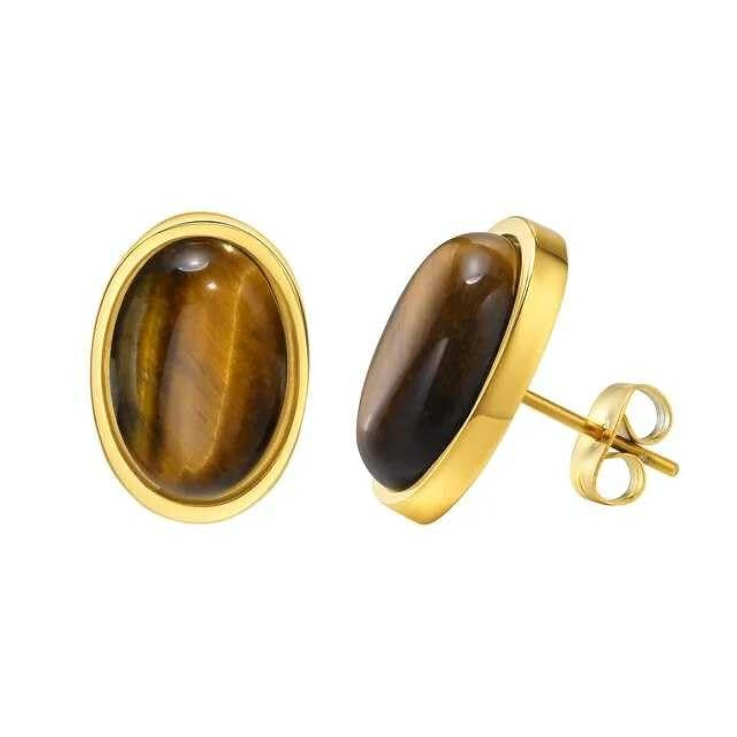 Womens Gold Plated Tiger Eye Stone Earring With Pushback closure, Stud Earring For Girls,Gold Plated Earrings, Pushback Closure Earrings, Oval Shaped Earrings, Earrings For Girls(Gold) (B0CRH1G86F) Amazon Price History, Amazon Price Tracker