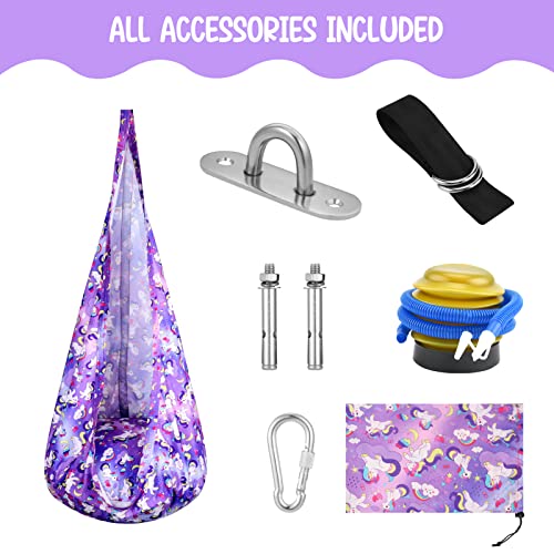 Kaboer Kids Pod Swing Seat,Hanging Chair Nook Tent,Child Hammock Chair With Durable Air Cushion For Indoor And Outdoor Use Loading Capacity 175 Lbs(Unicorn) #TOP2