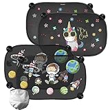 Kiomdsr 4 Pack Parasol Coche Infantil Lateral,Parasol Coche Bebe,51 x 31 cm con Bonito Estampado Animal,Protección UV y Solar,Autoadhesivo,Instalación Rápida y Fácil (Unicornio+Astronauta)