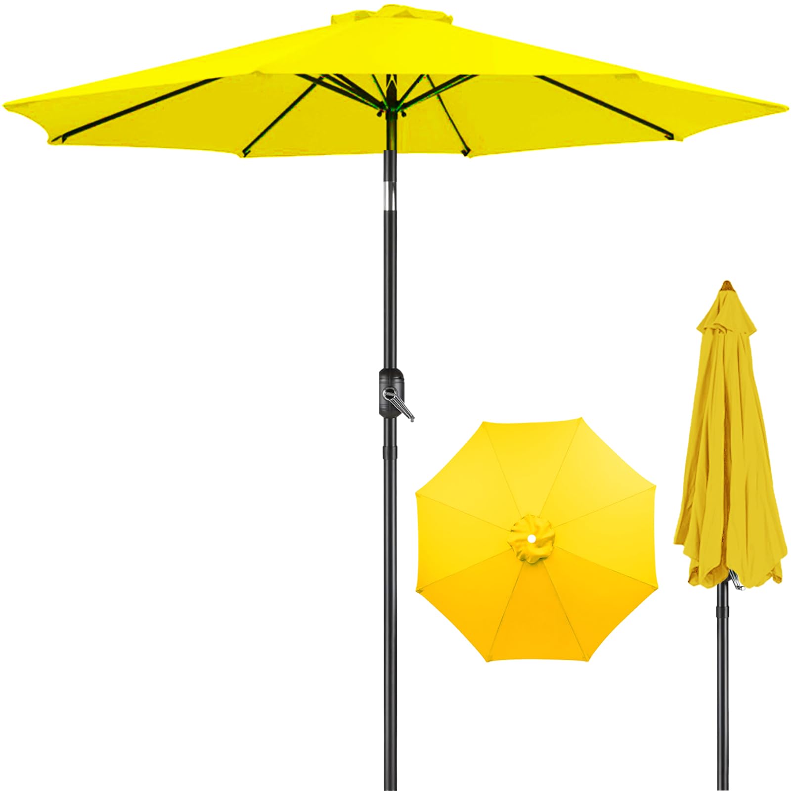 2.7/3M Garden Parasol Umbrella, Outdoor Table Umbrellas with Push Button Tilt and Crank, with 8 Sturdy Ribs, UV Protection Waterproof for Garden, Deck, Backyard, Pool(Yellow,2.7m with Tilt)