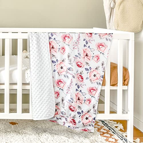 Image of Baby Blanket for Girls, Super Soft Double Layer Mink Blankets with Dotted Backing, Floral Newborn Nursery Bed Blanket, Pink Flower, 30 X 40 Inches