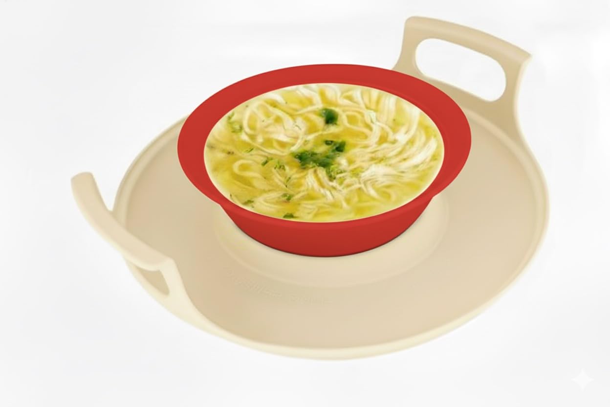 Handy Gourmet Microwave Cool Caddy w/Handles - Carrying Tray for Bowls, Plates - Milkshake Tan