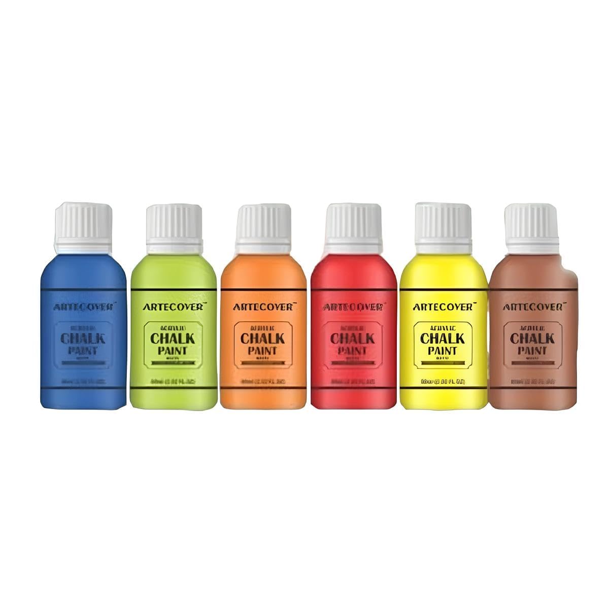 ARTECOVER Acrylic Chalk Paint Set | 6 Colors, 4 Brushes Multi Surface Safe, Water-Based for Artists, Canvas, Terracotta & Kids' Hobby (60 ml Each)