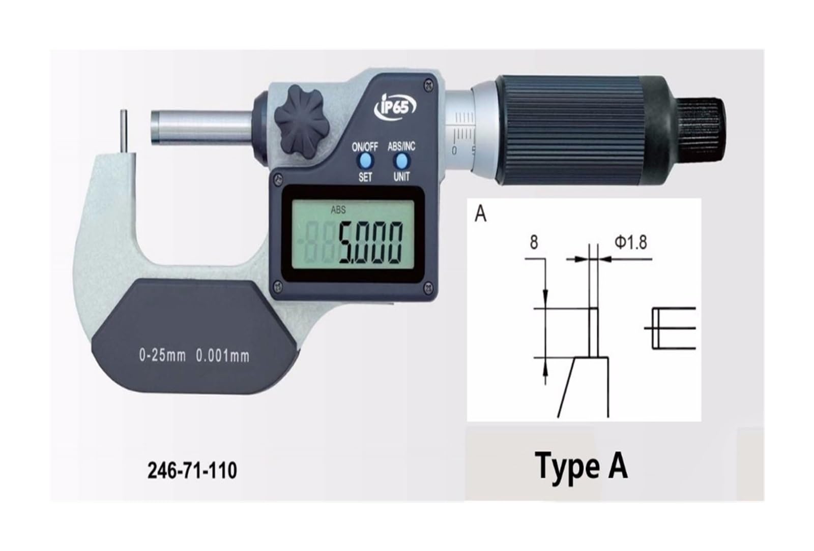 Micrómetro electrónico de tubo de 0,001 mm, tipo A, B, C, D, E, F, 0-25 mm, 25-50 mm, micrómetro digital de tubo (tipo F 0-25 mm)