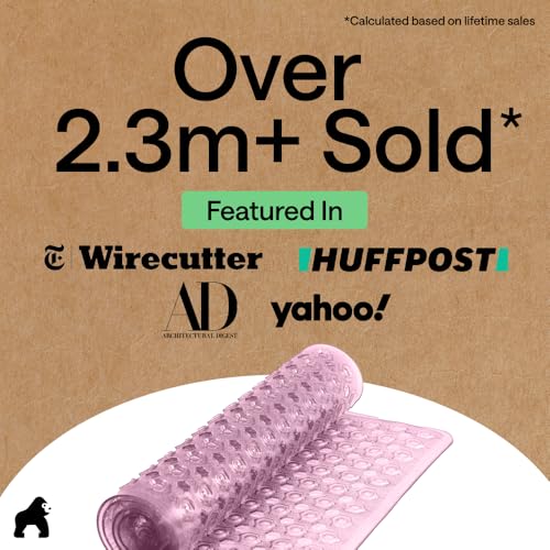 Image of GORILLA GRIP Bath Tub Shower Mat, Bathtub Floor Liner, 35x16 Clear Purple