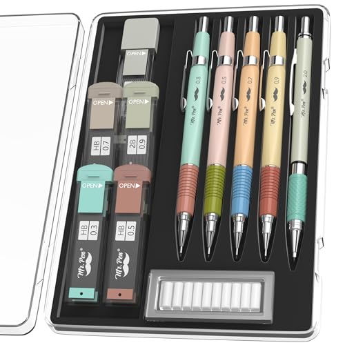 Mr. Pen- Mechanical Pencil Set, 5 Sizes, 0.3, 0.5, 0.7, 0.9, 2mm, Anti Skidding Grip Cute Mechanical Pencils