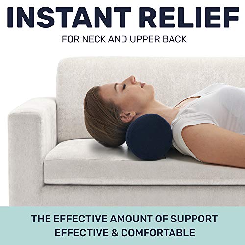 Allsett Health Bamboo Round Cervical Roll Cylinder Bolster Pillow With Removable Washable Cover, Ergonomically Designed For Head, Neck, Back, And Legs || Ideal For Spine And Neck Support, Navy #TOP2