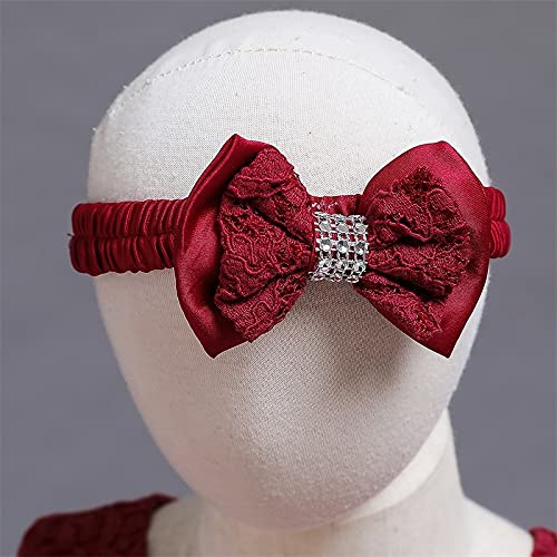 Image of Christening Lace Flower Baby Girl Dress Princess Formal Prom Tutu Ball Gown, Burgundy, 6 Months