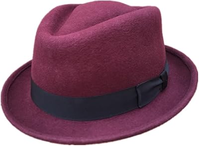 Wool Felt Red Pork Pie Hat Porkpie Jazz Fedora Hat Trilby Stingy Brim Cap Red XL