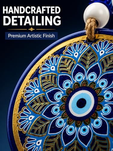 Image of Evil Eye Hanging for Home Decor, Turkish Nazar Wall Hanging, Handcrafted Ceramic Evil Eye Ornament with Jute Rope & Beads, Protection Door Hanging for Entrance, Balcony, Office & Housewarming Gift