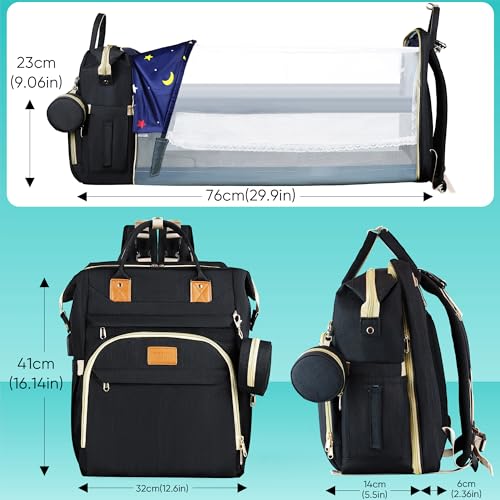 ZRSUN Foldable Diaper Bag Backpack, USB Charging Port & Large Storage – Stylish, Multi-Functional Travel Essential for Moms & Dads On-the-Go, Black