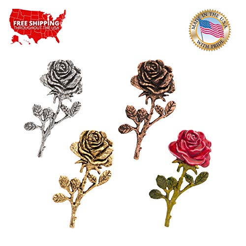Rose and Stem Flower, A137PR, Premium Pins, Pin, Lapel Pin, Hat Pin, Brooch, Brooches, Jewelry, Gift, Handmade in The USA, Antiqued Pewter
