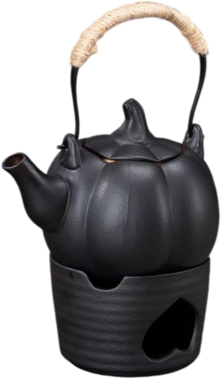 围炉煮茶陶瓷功夫茶具套装南瓜壶煮茶壶 Ceramic Kung Fu Tea Set,teapot,Teacups,warming Wedding Birthday Gift,Tea Tray Chinese,Dishwasher Safe 磨砂仿南瓜壶+磨砂温茶炉