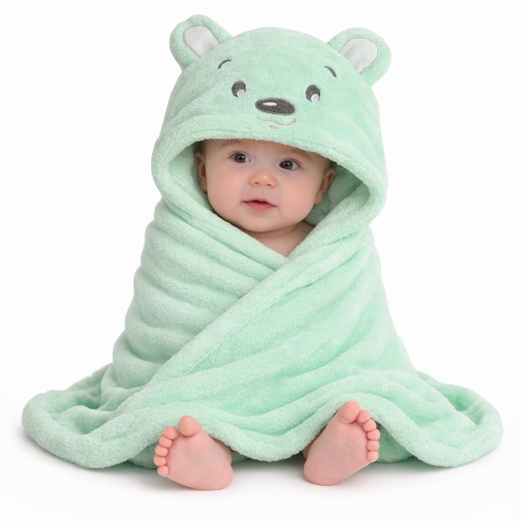BRANDONN New Born Baby Wrapper, Blanket, Soft Towel for Baby Boys and Baby Girls, Size: Newborn, ?Fleece, Green dog-picture-0
