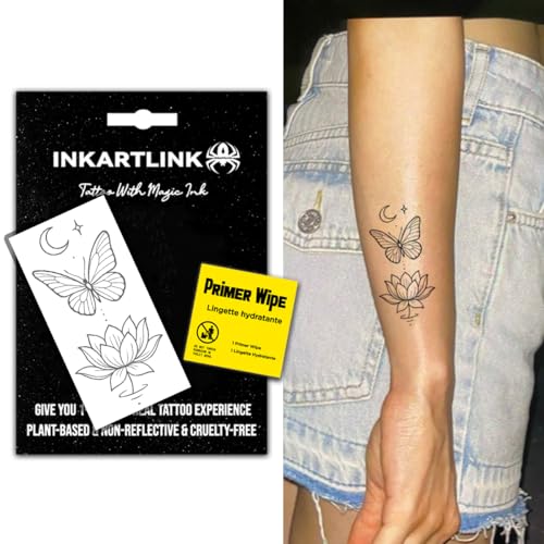 INKARTLINK Semi-Permanent Tattoos, creative girl party animal butterfly tattoo, exquisite and realistic design, interesting tattoo experience, cruelty-free, waterproof (Butterfly, Lotus)