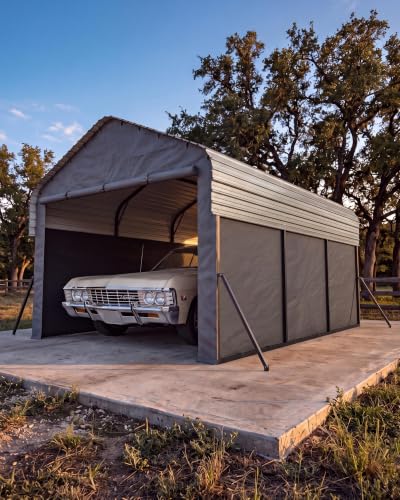 Image of GarveeLife 10x15x9 ft Metal Carport, Enclosed Car Ports | Removable 220 g Tarp / Gable End Doors and Sidewalls, for Sedans, Boats, and Tractors