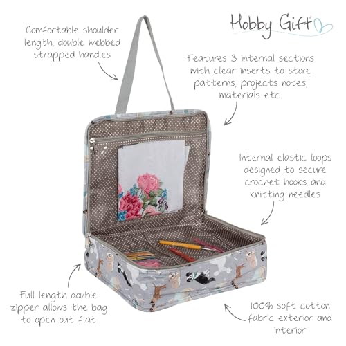 Image of Hobby Gift Project Case Sewing and Yarn Storage Bag with Internal Pockets Handles and Organiser Inserts for Knitting Crochet Craft Classes and Travel