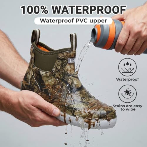 Image of Men's Deck Boots, Deck Shoes Waterproof Rain Boots, Saltwater Fishing Ankle Boots, Non-Slip Rubber Garden Muck Boots for Gardening Boating Camping Sailing Fishing