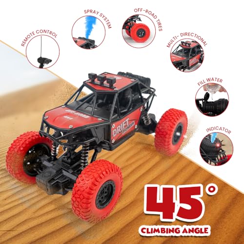 Image of Gooyo GY-45 Rechargeable Remote Control Rock Crawler with Spray Function | 45 Climbing High Speed RC Car Toy for Kids | Red Color, Power Source: Lithium Battery for Car (Included)