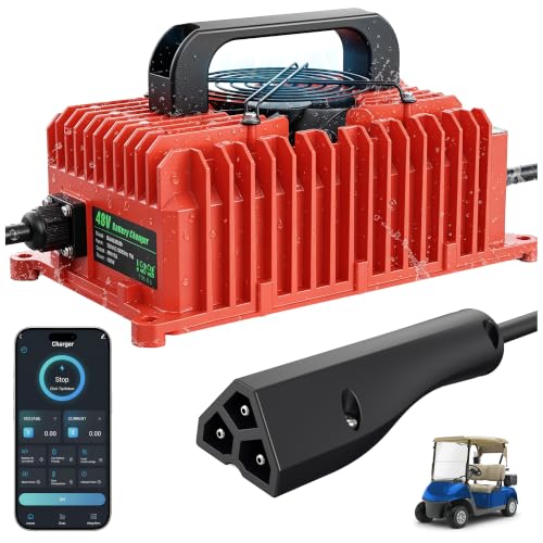 10L0L 48V 15A Golf Cart Battery Charger for EZGO TXT/RXV with Bluetooth App and 3-Pin Plug