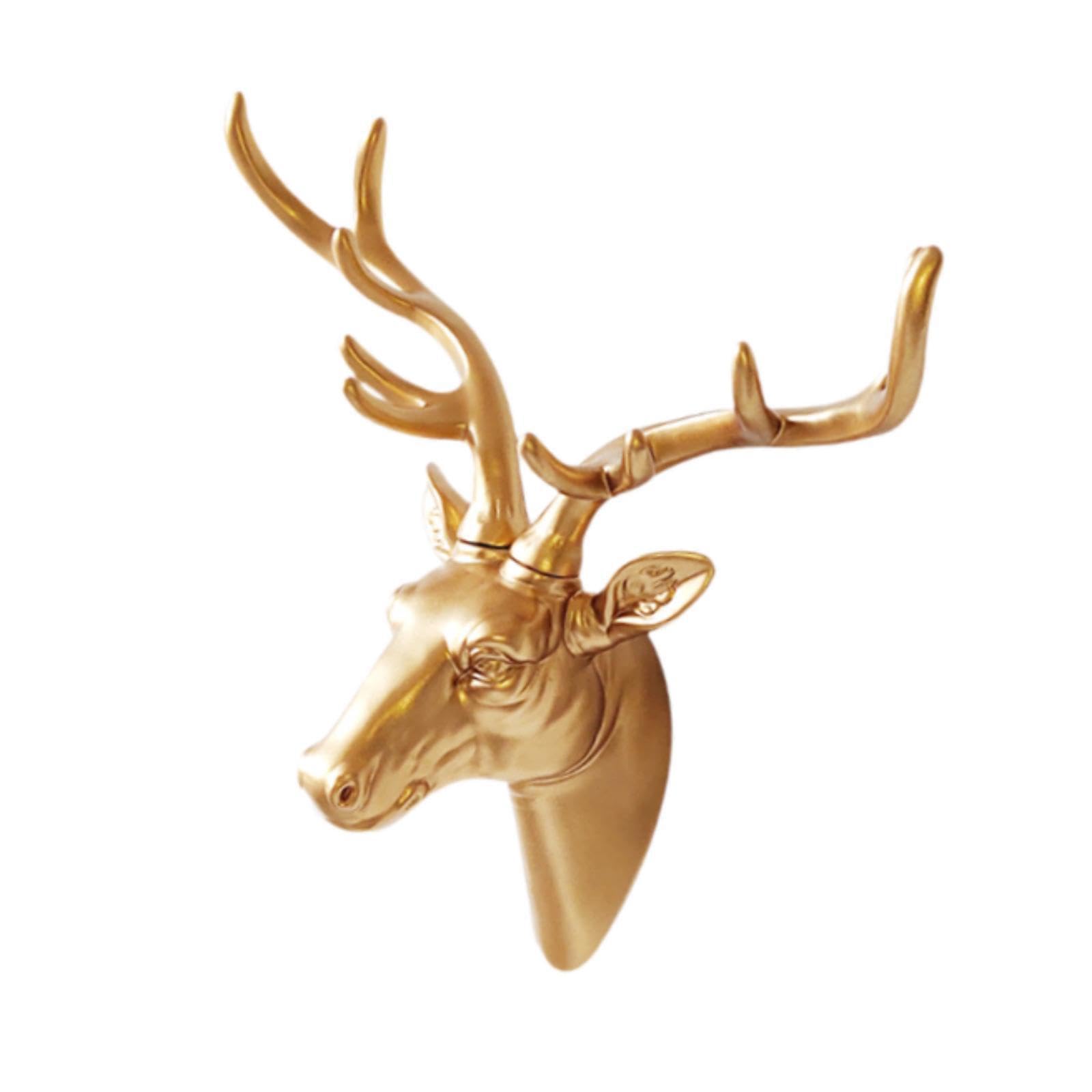 PIXZCSA Artistic Deer Head Pendant Elegance Resin Ornament Statue For Office Decorative Gifts Etc Fine Workmanship And Elegance, Gold, 48x50cm