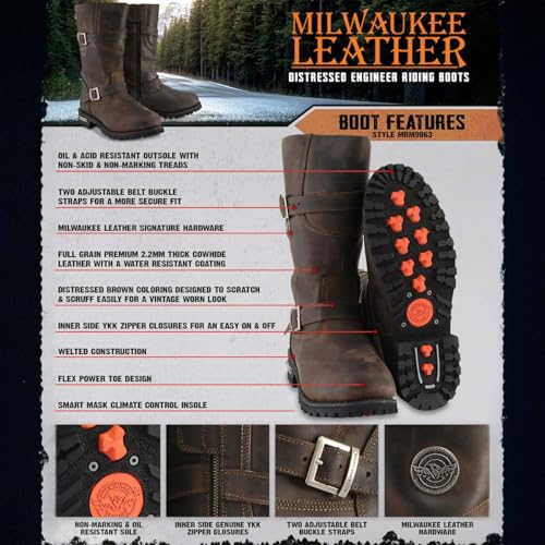 Milwaukee Leather MBM9063 Men's Classic Distressed Brown Leather Motorcycle Engineer Riding Biker Boots - 132