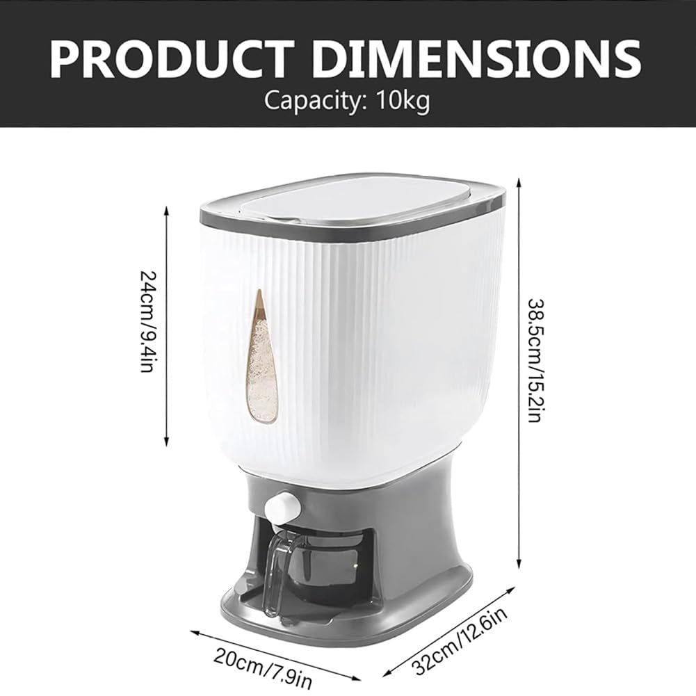 Contenitore per riso, dispenser automatico di riso con tazza per risciacquo, design a pressione e finestra di visualizzazione per un'organizzazione efficiente della cucina